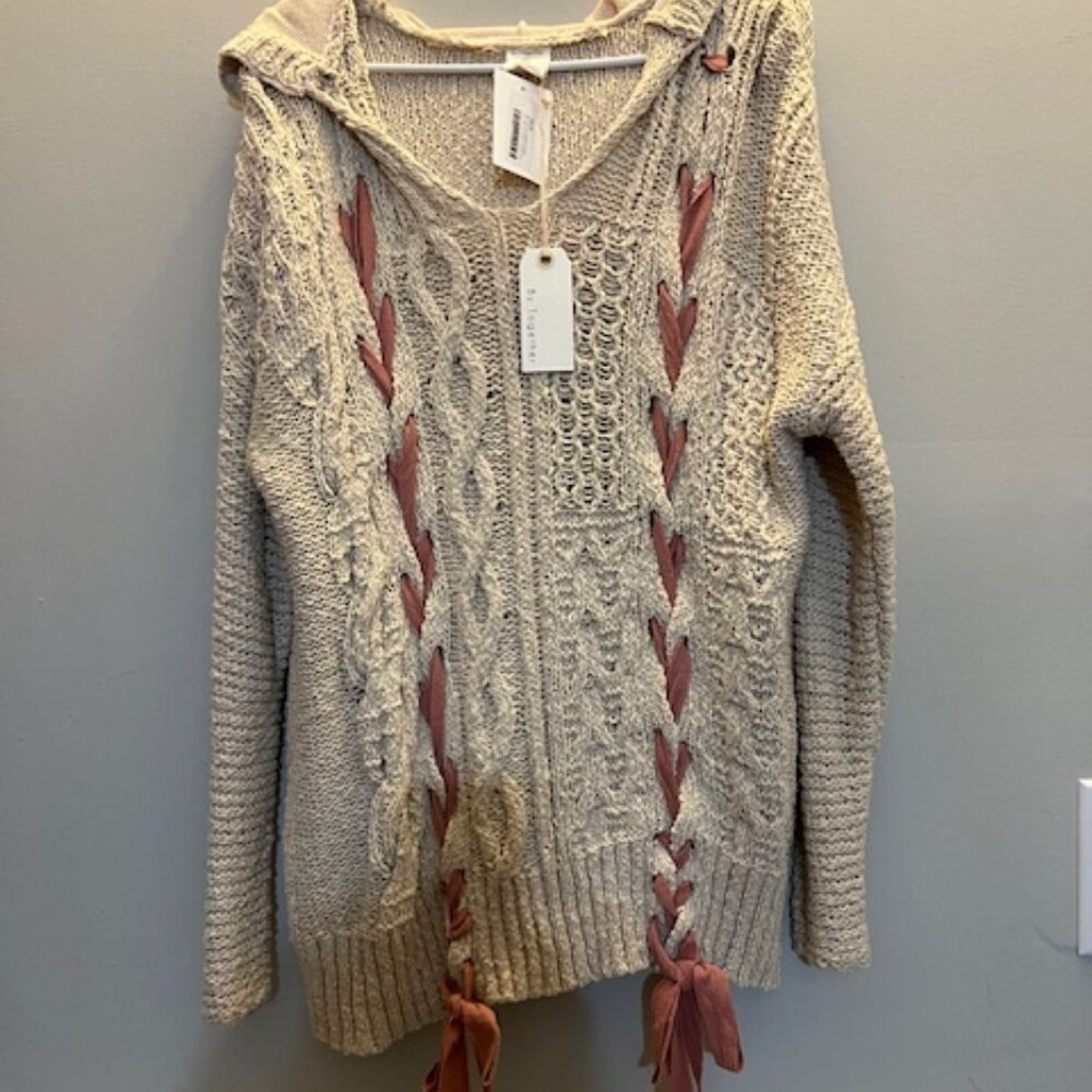 By Together Lace Up Hooded Sweater, Size M/L, NEW
